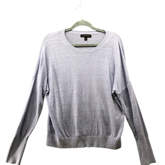 Banana Republic Linen Blend Sweater Womens L Oversized Crewneck Relaxed Blue - Picture 1 of 9